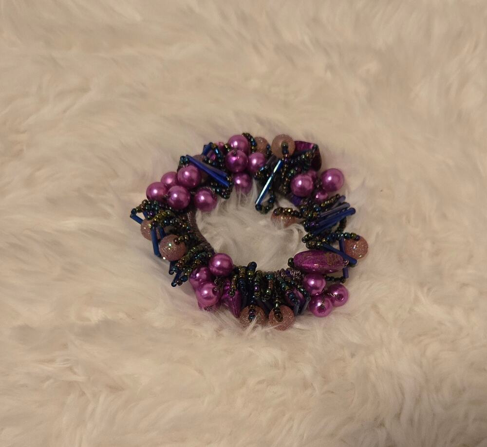 Vintage Y2K Purple Beaded Elastic Hair Tie